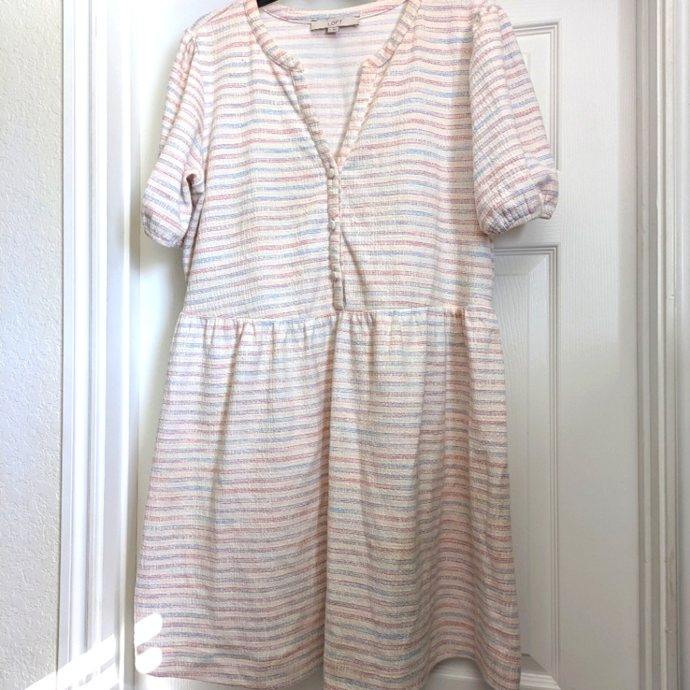 Loft dress XL puff sleeve button cream